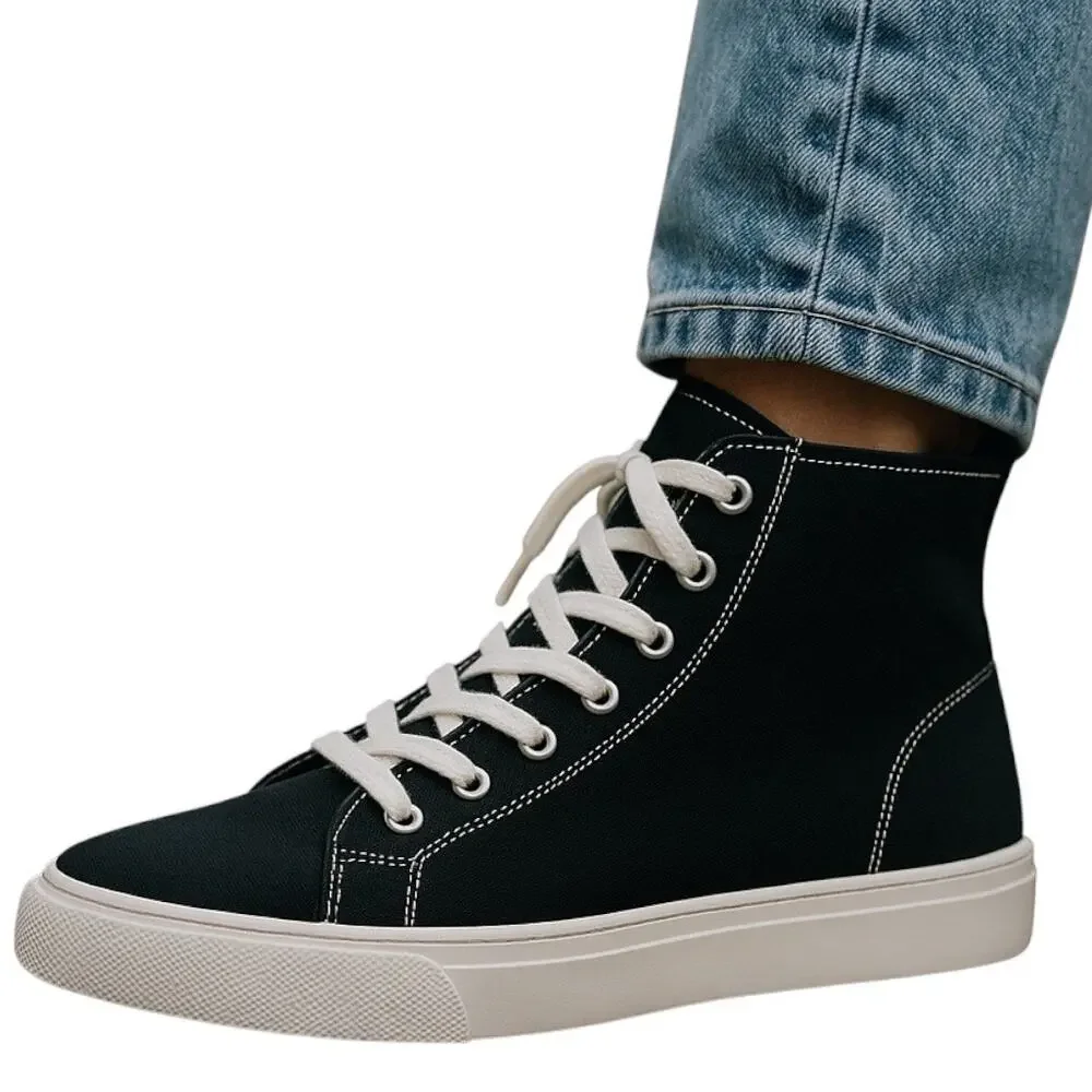 Old Navy Unisex Kids‎ Black Canvas High Top Sneakers White Stitching Size 3